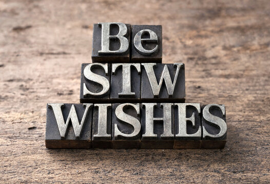 Inspirational vintage metal type blocks with motivational wishes and positive message arrangement idea