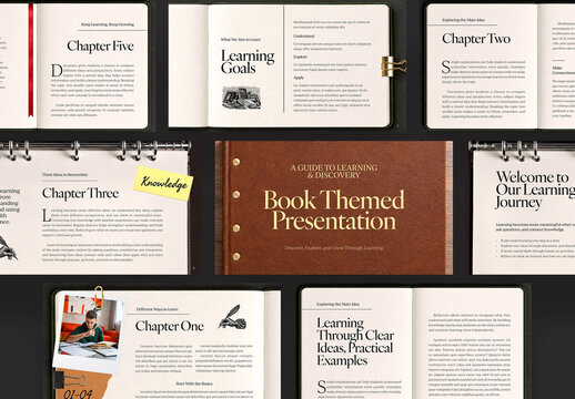 Vintage Book Presentation Template, Retro Open Book Slide Deck with Aged Paper for Education, Literature & Notebook Slideshows