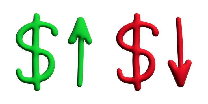 3d dollar currency symbol Growth and fall profit with arrow up and down Element for design