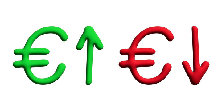 3d euro currency symbol Growth and fall profit with arrow up and down Element for design