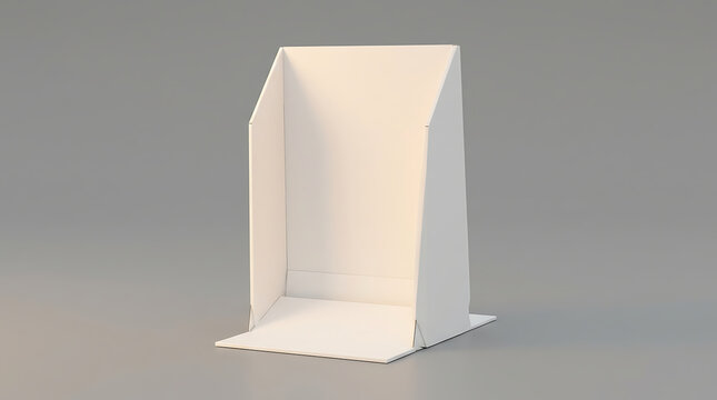 Blank White Retail Display Floor Graphic Mockup Stand Isolated On Grey Background For Advertising Promotion