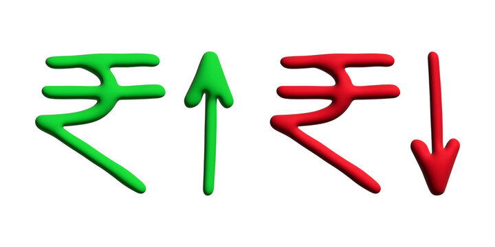 3d rupee currency symbol Growth and fall profit with arrow up and down Element for design