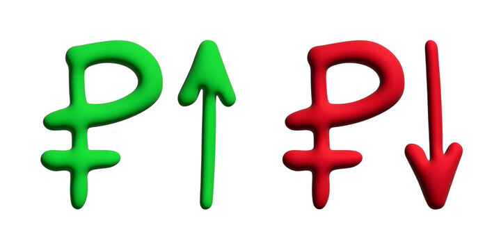 3d russian ruble currency symbol Growth and fall profit with arrow up and down Element for design
