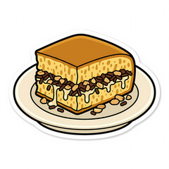 Obraz premium Vector illustration of a delicious slice of Martabak Manis, a traditional Indonesian sweet pancake, topped with chocolate sprinkles, crushed peanuts, and condensed milk on a plate.