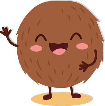 Simple vector illustration of Cute cartoon coconut characters vector illustration, vector isolated on white