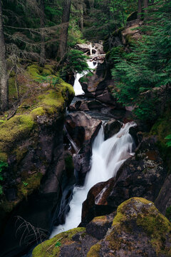 Avalanche Creek Falling Over Red Rock, Long Exposure