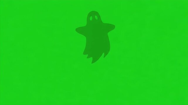 Silhouette Ghost Floating Upward on Green Screen - A dark, two-dimensional silhouette of a ghost floats upwards against a vibrant green screen background.