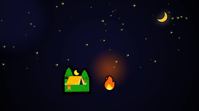 illustration video of a camping tent at night