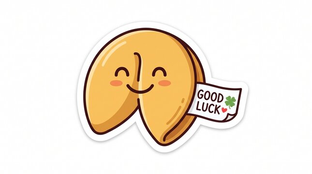Cute Fortune Cookie Sticker with &ldquo;Good Luck&rdquo; Message &ndash; Chinese Fortune Cookie Illustration