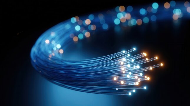 Abstract digital concept of high-speed fiber optic technology for telecommunications.