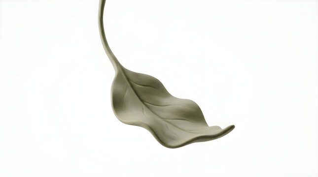 3D Sage Green Curved Leaf Render Isolated on White Background