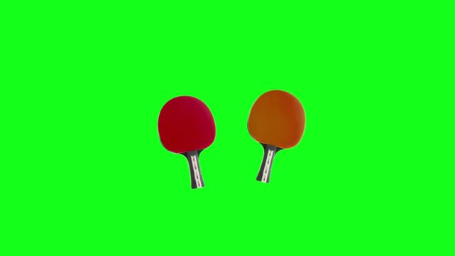 Flat vector animated ping pong set featuring a red paddle, an orange paddle, and a small white table tennis ball