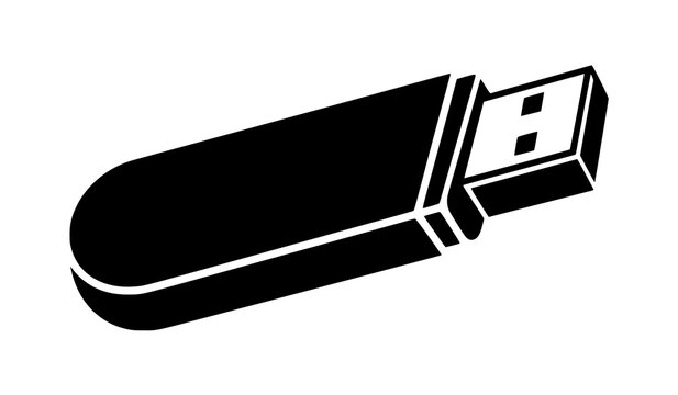 USB flash drive memory stick black vector icon isolated on solid white background