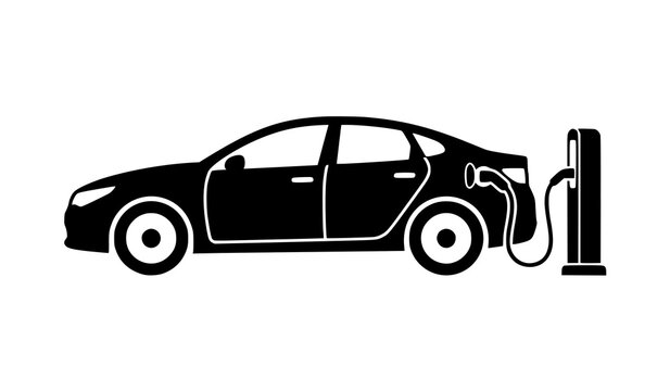 Electric vehicle charging station vector silhouette isolated on white background for eco transport