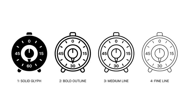 Kitchen timer icons in varying line weight styles.
