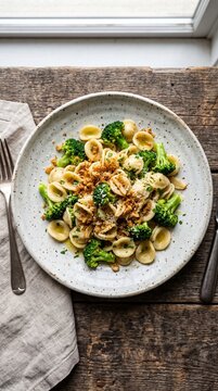 Orecchiette pasta with broccoli rustic italian vegetarian cuisine fresh healthy