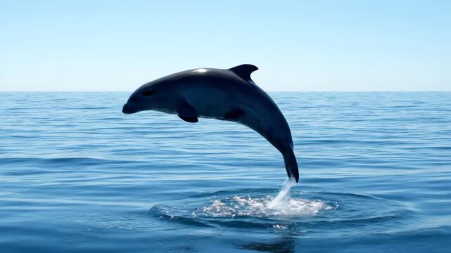 The scene of dolphins leaping out to sea, the moment dolphins leap out to sea