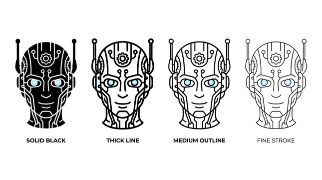 Robot head icons in multiple outline styles.