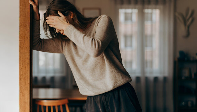 Stressed Woman Experiencing Emotional Distress at Home