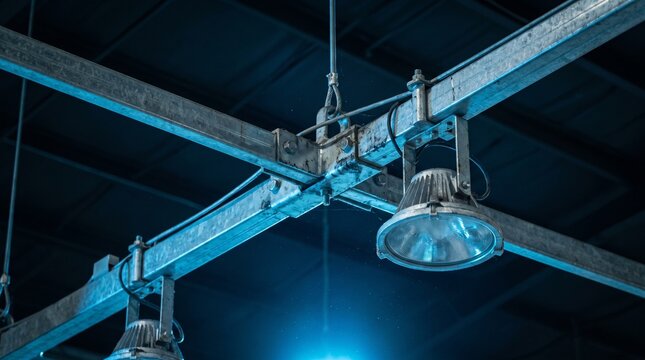 Industrial Metal Truss System with Suspended Lighting Fixtures