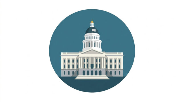 Government capitol building flat vector icon illustration inside circular frame