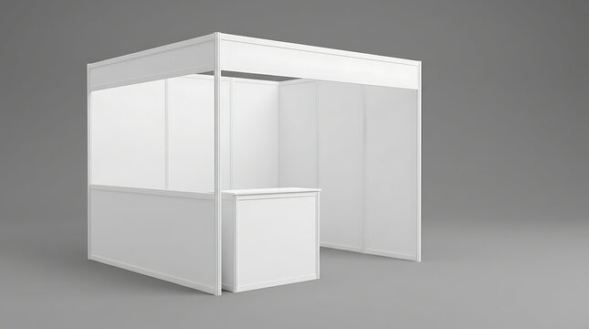Blank White Trade Show Booth Mockup With Counter And Canopy For Exhibition Display And Corporate Event Presentation