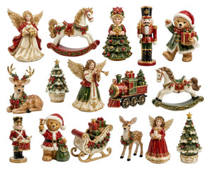 Obraz premium PNG Christmas figurines collection featuring angels, reindeer, tree, toys