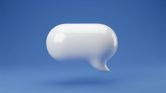 A clean white speech bubble is shown floating in the air against a smooth gradient blue backdrop symbolizing communication and modern digital