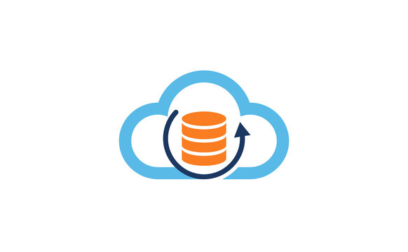 Modern cloud computing icon with database storage and sync arrow