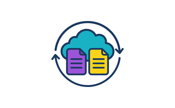 Minimalist cloud storage icon with document synchronization workflow