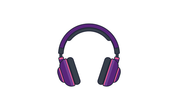 Modern purple flat vector headphones with pink accents for music