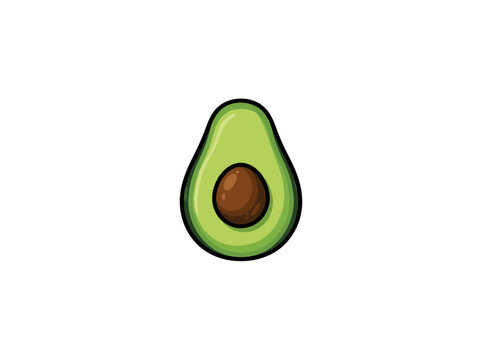 Bright Green Halved Avocado With Brown Pit And Dark Skin Centered On White Background Vector Illustration