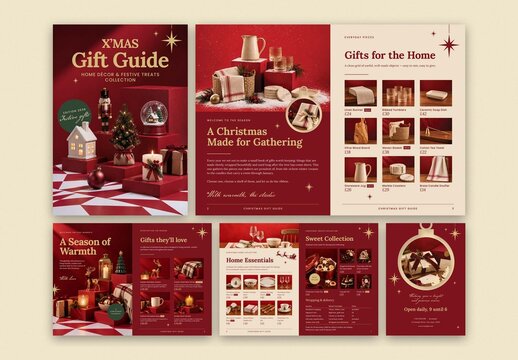 Christmas Gift Guide Catalog Template, Holiday Retail Brochure & Lookbook for Home Decor, Homeware & Tableware