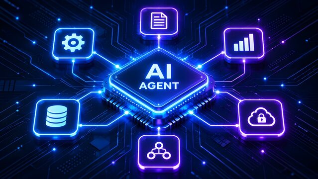 AI Agent Microchip Processor Connecting Cloud Analytics And Network Databases