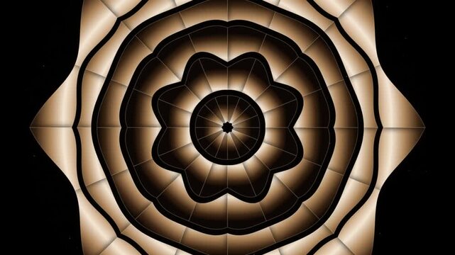 Abstract geometric kaleidoscope pattern with metallic brown and black radial symmetry