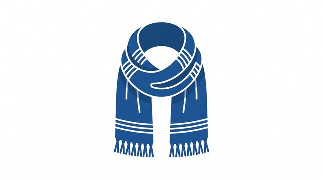 Blue winter scarf icon with striped pattern on a white background