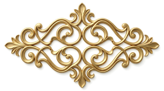 Vintage Gold Ornament, Elegant Baroque Filigree Carving, Decorative Metallic Wall Relief, Ornate Golden Floral Vignette