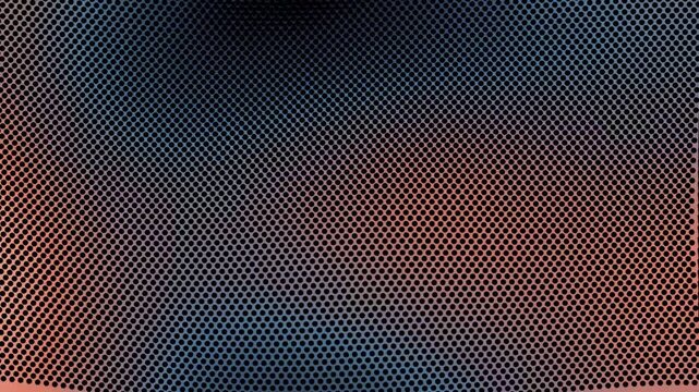 Abstract background of a metal mesh screen with a gradient of blue and orange light
