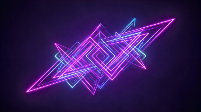 Futuristic neon purple and blue glowing geometric line art with glowing lines abstract shape futuristic design