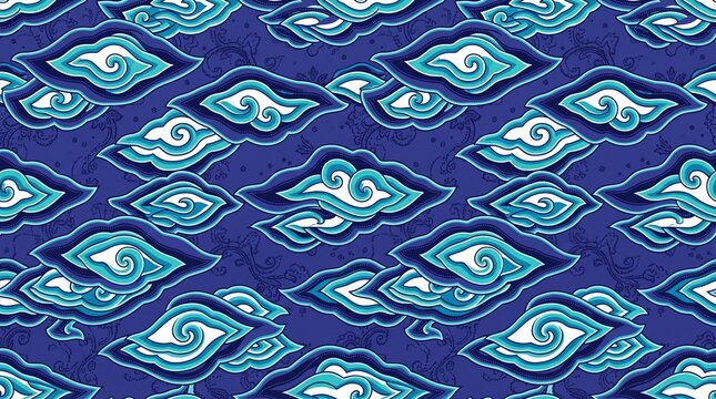 Seamless Pattern Inspired Batik Traditional Indonesian Mega Mendung Vector Background Collection