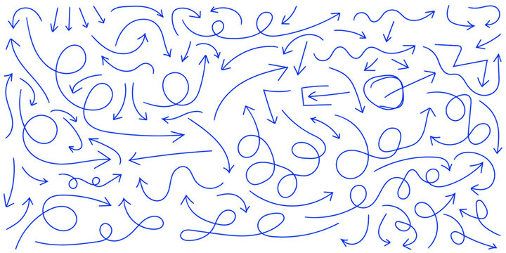 Abstract Blue Hand Drawn Arrows Collection Set for Design Elements