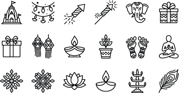 Diwali festival celebration icons and symbols