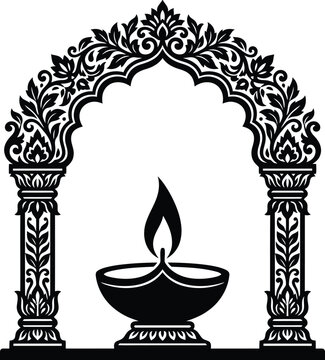 Traditional Indian Diwali lamp and archway