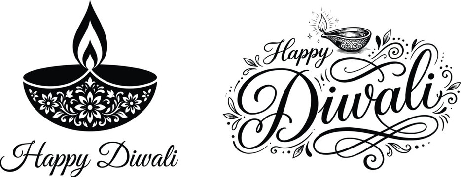 Diwali festival greeting card with lamp and floral design