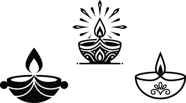 Diwali festival of lights candles vector icons