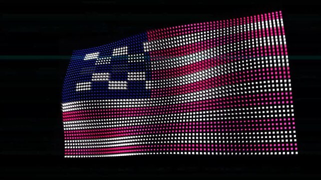 Digital pixelated american flag waving on a black background