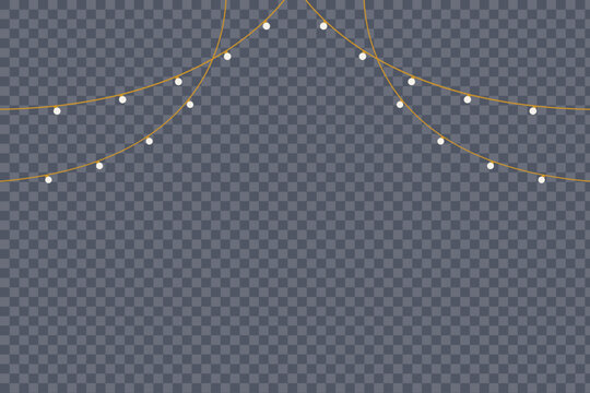 White and gold string lights hanging in a festive arch pattern, garland, perfect for holiday decorations, celebrations, and festive event overlays.