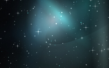 Dark teal space background, with glowing white, stars and sparkling, light particles scattered, across a soft, nebula atmosphere and void © Unknown