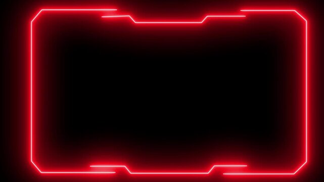 Glowing red neon futuristic border frame overlay for streaming webcam, gaming HUD overlay, video border, live broadcast frame