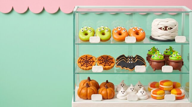  Claymation Halloween bakery display case with treats